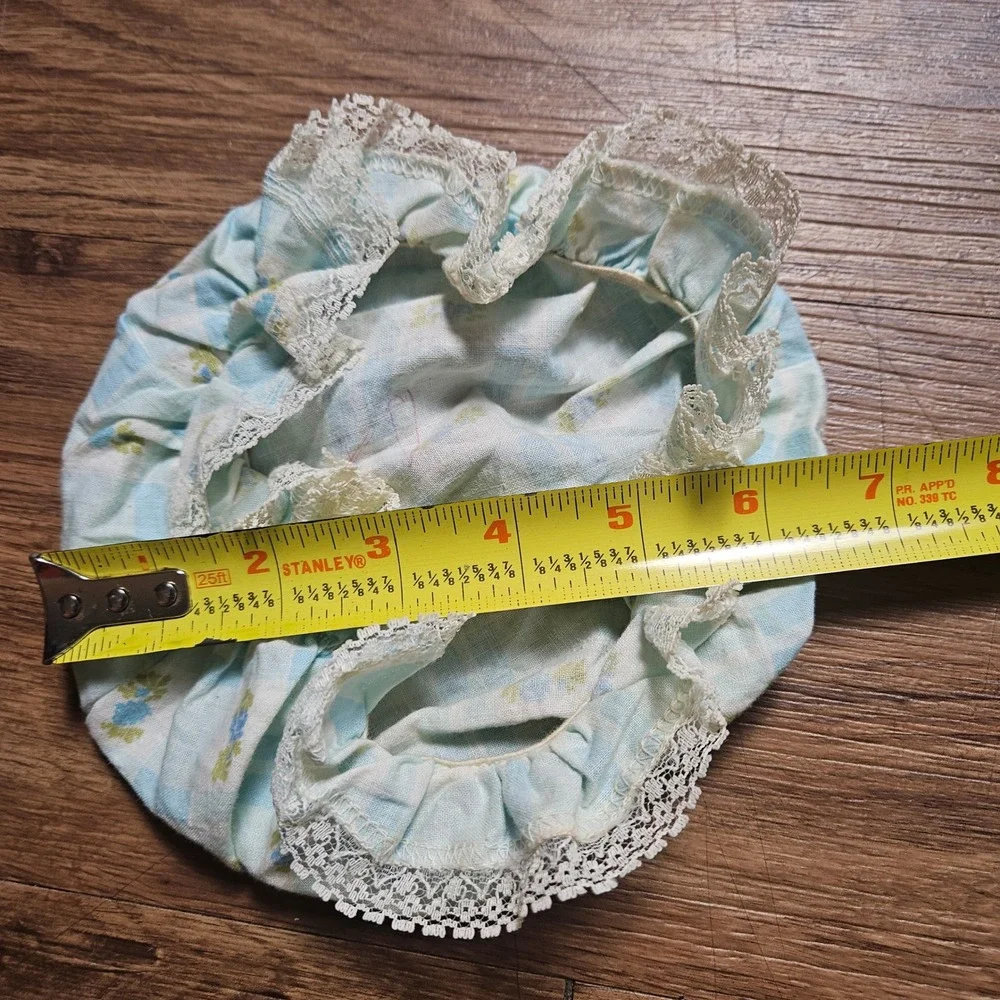 Vintage‎ 50s 60s Gingham Floral Baby Doll Bonnet Lace Trim Sun Hat Coquette